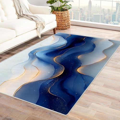 QUSAAOU Abstrakte Gewaschenes Teppich, Streifen Kunst-Design Anti-Rutsch Küchenmatte Wohnzimmer Veranda Matte Leicht zu Reinigen Weiche Bequeme Teppich(Blau)-240x300cm von QUSAAOU