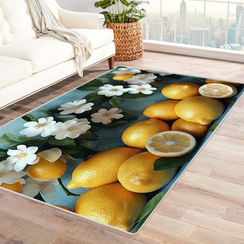 QUSAAOU Abstrakte Gewaschenes Teppich, Zitronen weiße Blumen Abstrakte rutschfest Teppiche Ideal für Wohnzimmer, Schlafzimmer Dekor Heimakzent-150x240cm QUSAAOU Abstrakte Gewaschenes Teppich, Zitronen weiße Blumen Abstrakte rutschfest Teppiche Ideal für Wohnzimmer, Schlafzimmer Dekor Heimakzent-150x240cm von QUSAAOU