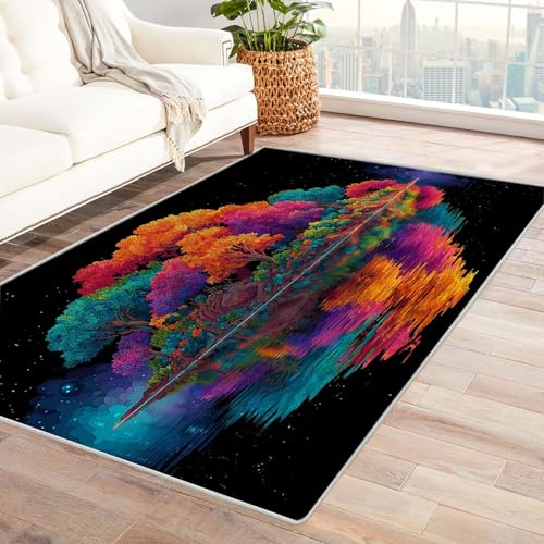 QUSAAOU Abstrakte Gewaschenes Teppich Regenbogeninsel-Baum Baum des Lebens rutschfest Teppiche Ideal für Wohnzimmer, Schlafzimmer Dekor Heimakzent(Multi 131)-150x240cm von QUSAAOU