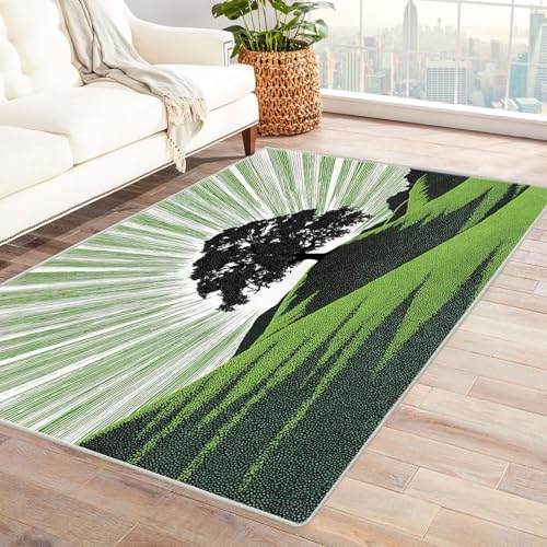 QUSAAOU Abstrakte Gewaschenes Teppich Schwarzer grüner Baum Baum des Lebens rutschfest Teppiche Ideal für Wohnzimmer, Schlafzimmer Dekor Heimakzent(Schwarz 116)-210x270cm von QUSAAOU
