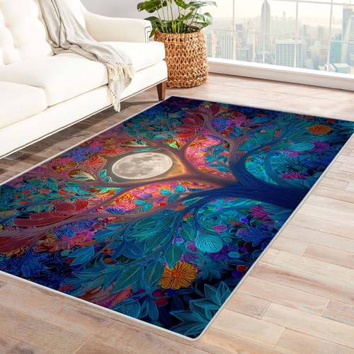 QUSAAOU Abstrakte Teppich Baum Mond Nacht Kunst-Design Anti-Rutsch Küchenmatte Wohnzimmer Veranda Matte Leicht zu Reinigen Weiche Bequeme Teppich(Multi 257)-180x240cm von QUSAAOU