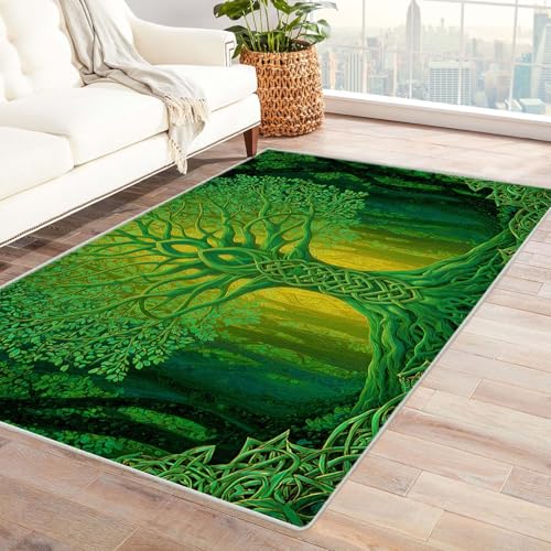 QUSAAOU Abstrakte Teppich Keltischer grüner Baum Kunst-Design Anti-Rutsch Küchenmatte Wohnzimmer Veranda Matte Leicht zu Reinigen Weiche Bequeme Teppich(Grün 272)-240x300cm von QUSAAOU