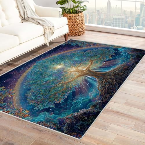 QUSAAOU Abstrakte Teppich Regenbogen-Leuchtbaum Kunst-Design Anti-Rutsch Küchenmatte Wohnzimmer Veranda Matte Leicht zu Reinigen Weiche Bequeme Teppich(Multi 197)-150x240cm von QUSAAOU
