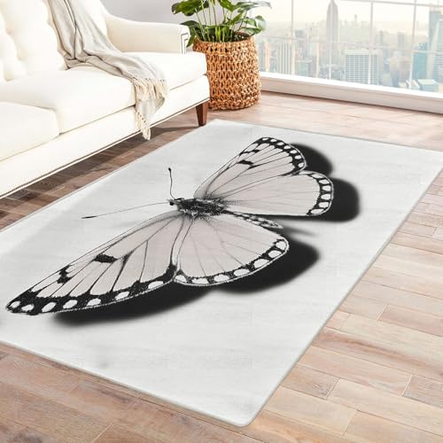 QUSAAOU Abstrakter Kunststil Bereich Matte Rutschfeste Unterseite, Schmetterling Kunst-Design Anti-Rutsch Küchenmatte Wohnzimmer Veranda Matte Leicht zu Reinigen Weiche Bequeme Teppich(Grau)-240x300cm von QUSAAOU