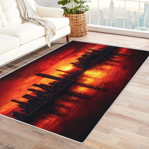 QUSAAOU Abstrakter Kunststil Bereich Matte rutschfeste Unterseite, Stadt Abstraktem Gelbem Spritz Design, Perfekt für Wohnzimmer, BüRo Oder Schlafzimmer-Dekor, Teppiche FüR Wohnzimmer(Rot)-210x270cm von QUSAAOU
