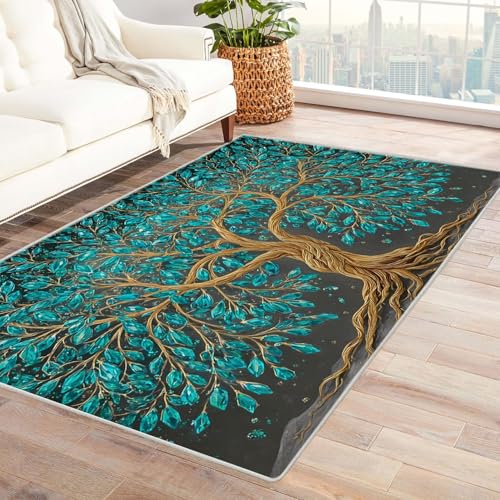 QUSAAOU Abstrakter Kunststil Bereich Matte rutschfeste Unterseite Blauer Kristallbaum Abstrakter Kunststil Bereich Matte rutschfeste Unterseite(Blau 256)-150x210cm von QUSAAOU