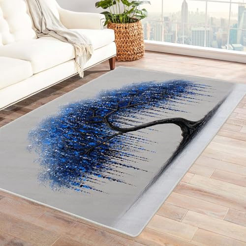 QUSAAOU Abstrakter Kunststil Bereich Matte rutschfeste Unterseite Blauer Trauerbaum Abstrakter Kunststil Bereich Matte rutschfeste Unterseite(Blau 286)-210x270cm von QUSAAOU