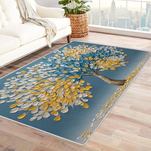 QUSAAOU Abstrakter Kunststil Bereich Matte rutschfeste Unterseite Blauer gelber Baum Abstrakter Kunststil Bereich Matte rutschfeste Unterseite(Multi 271)-60x90cm von QUSAAOU
