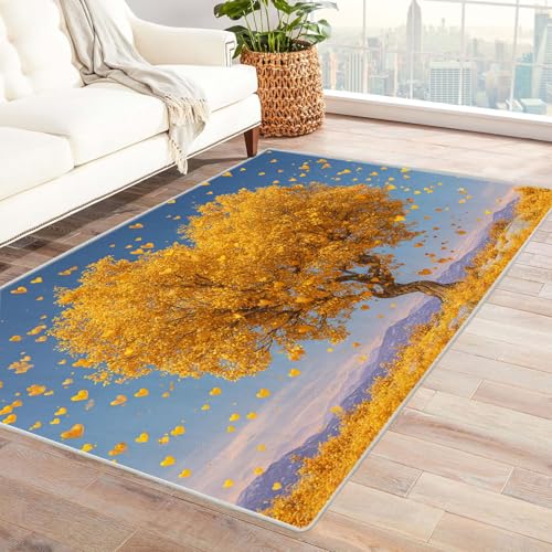 QUSAAOU Abstrakter Kunststil Bereich Matte rutschfeste Unterseite Herz Gelb Baum Abstrakter Kunststil Bereich Matte rutschfeste Unterseite(Gelb 211)-150x210cm von QUSAAOU