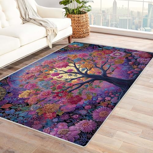 QUSAAOU Abstrakter Kunststil Bereich Matte rutschfeste Unterseite Lebendiger Blumenbaum Abstrakter Kunststil Bereich Matte rutschfeste Unterseite(Multi 196)-210x270cm von QUSAAOU