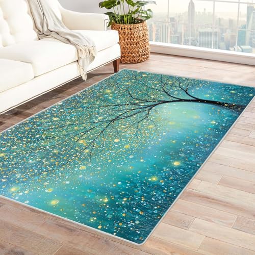 QUSAAOU Abstrakter Kunststil Bereich Matte rutschfeste Unterseite Leuchtend Blauer Baum Abstrakter Kunststil Bereich Matte rutschfeste Unterseite(Blau 226)-60x90cm von QUSAAOU