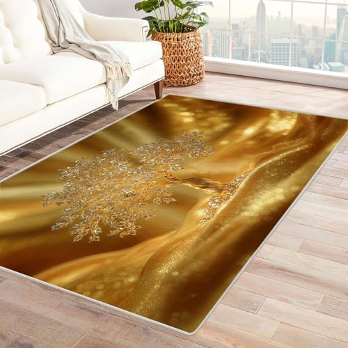 QUSAAOU Abstrakter Kunststil Bereich Matte rutschfeste Unterseite Luxus Golden Tree Abstrakter Kunststil Bereich Matte rutschfeste Unterseite(Gold 151)-90x120cm von QUSAAOU