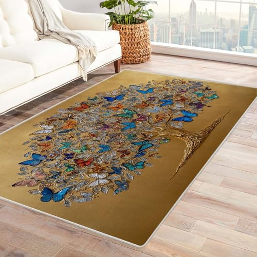 QUSAAOU Abstrakter Matte rutschfeste Unterseite Insektenkunstbaum Baum des Lebens Design Teppiche Perfekt für Wohnzimmer, BüRo Oder Schlafzimmer-Dekor(Multi 205)-120x150cm von QUSAAOU