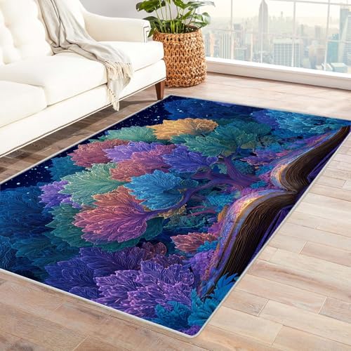 QUSAAOU Abstrakter Matte rutschfeste Unterseite Magischer Bücherbaum Baum des Lebens Design Teppiche Perfekt für Wohnzimmer, BüRo Oder Schlafzimmer-Dekor(Multi 130)-150x210cm von QUSAAOU