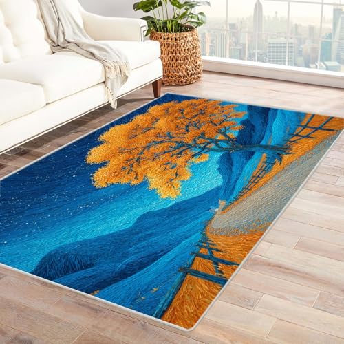 QUSAAOU Abstrakter Matte rutschfeste Unterseite Oranger Nachtbaum Baum des Lebens Design Teppiche Perfekt für Wohnzimmer, BüRo Oder Schlafzimmer-Dekor(Orange 115)-180x270cm von QUSAAOU
