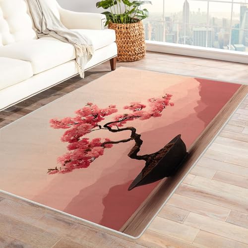 QUSAAOU Abstrakter Matte rutschfeste Unterseite Rosa Bonsai-Baum Baum des Lebens Design Teppiche Perfekt für Wohnzimmer, BüRo Oder Schlafzimmer-Dekor(Rosa 190)-120x180cm von QUSAAOU