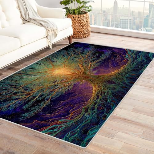 QUSAAOU Abstrakter Matte rutschfeste Unterseite Spirituelle Baumkunst Baum des Lebens Design Teppiche Perfekt für Wohnzimmer, BüRo Oder Schlafzimmer-Dekor(Multi 280)-90x150cm von QUSAAOU