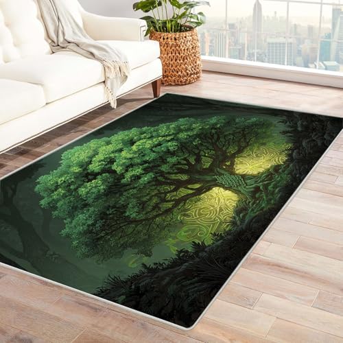 QUSAAOU Abstrakter Matte rutschfeste Unterseite Waldgrüner Baum Baum des Lebens Design Teppiche Perfekt für Wohnzimmer, BüRo Oder Schlafzimmer-Dekor(Grün 220)-150x240cm von QUSAAOU