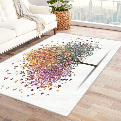 QUSAAOU Abstraktes Baum des Lebens Kunstgebiet Insektenfarbbaum rutschfest Teppich Schlafzimmer, Esszimmer, Küche Flauschiger Extra Weich Tepich Reinigung(Multi 103)-180x240cm von QUSAAOU