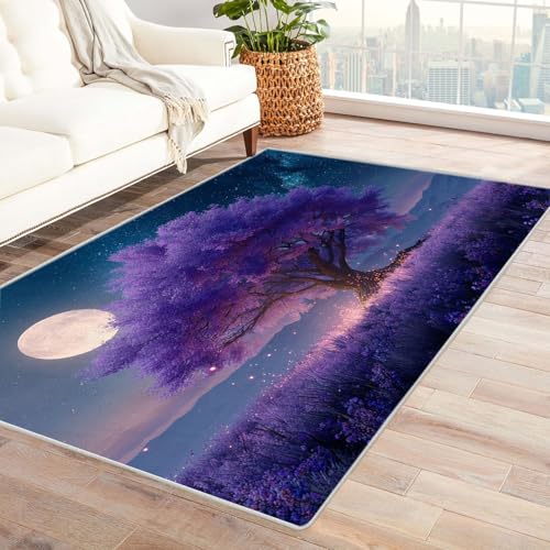 QUSAAOU Abstraktes Baum des Lebens Kunstgebiet Lila Mondbaum rutschfest Teppich Schlafzimmer, Esszimmer, Küche Flauschiger Extra Weich Tepich Reinigung(Lila 268)-150x240cm von QUSAAOU