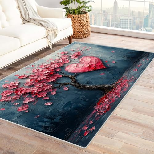 QUSAAOU Abstraktes Kunstgebiet, Maschinenwaschbar Teppich, Liebe Abstraktem Gelbem Spritz Design, Perfekt für Wohnzimmer, BüRo Oder Schlafzimmer-Dekor, Teppiche FüR Wohnzimmer(Rot)-90x150cm von QUSAAOU