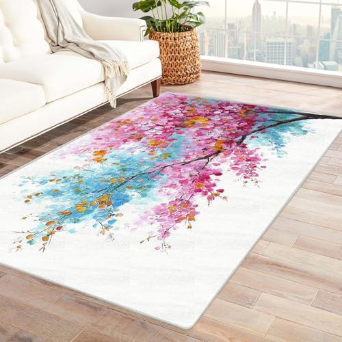 QUSAAOU Baum des Lebens Maschinenwaschbar Teppich Blühender Farbbaum Abstrakte rutschfest Teppiche Ideal für Wohnzimmer, Schlafzimmer Dekor Heimakzent(Multi 169)-150x240cm von QUSAAOU