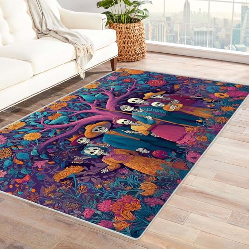 QUSAAOU Baum des Lebens Maschinenwaschbar Teppich Stammbaum des Skeletts Abstrakte rutschfest Teppiche Ideal für Wohnzimmer, Schlafzimmer Dekor Heimakzent(Multi 184)-90x150cm von QUSAAOU