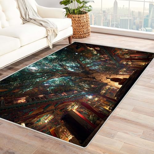 QUSAAOU Baum des Lebens Maschinenwaschbar Teppich Tempel-Meditationsbaum Abstrakte rutschfest Teppiche Ideal für Wohnzimmer, Schlafzimmer Dekor Heimakzent(Multi 154)-150x240cm von QUSAAOU