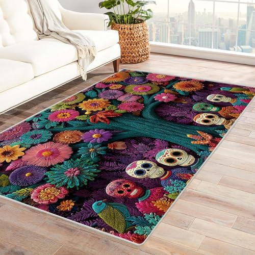 QUSAAOU Bodenmatte - Waschbar, Langlebig Teppich Bunter Blumenbaum Abstraktem Teppiche Design, Perfekt für Wohnzimmer, BüRo Oder Schlafzimmer-Dekor(Multi 183)-120x150cm von QUSAAOU