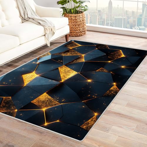 QUSAAOU Bodenmatte - Waschbar, Langlebig Teppich Geometrie Vintage Abstrakte Muster rutschfest Teppiche Pflegeleicht, ideal für Wohnzimmer, Essbereich oder Jugendzimmer(Schwarz)-210x270cm von QUSAAOU