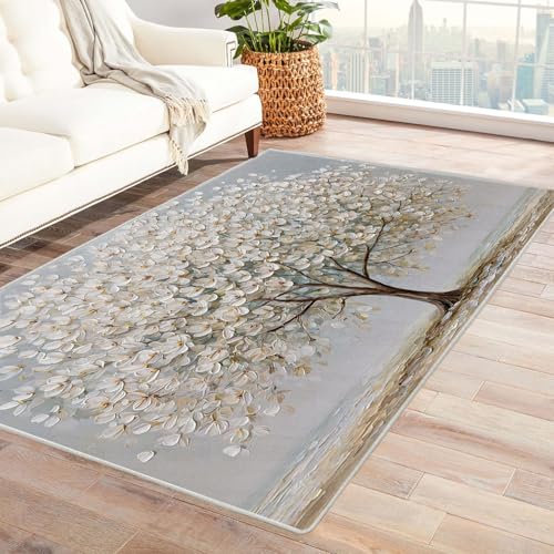 QUSAAOU Bodenmatte - Waschbar, Langlebig Teppich Grauer Blumenbaum Abstraktem Teppiche Design, Perfekt für Wohnzimmer, BüRo Oder Schlafzimmer-Dekor(Grau 138)-240x300cm von QUSAAOU