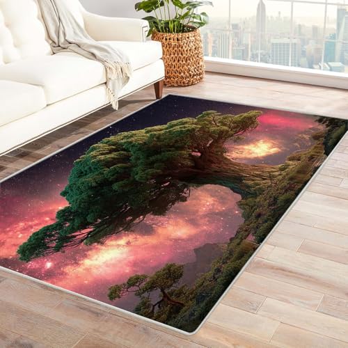 QUSAAOU Bodenmatte - Waschbar, Langlebig Teppich Kosmischer grüner Baum Abstraktem Teppiche Design, Perfekt für Wohnzimmer, BüRo Oder Schlafzimmer-Dekor(Grün 153)-120x180cm von QUSAAOU