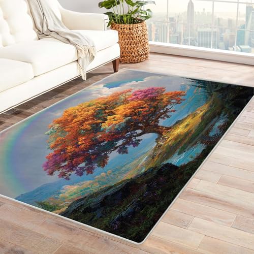 QUSAAOU Bodenmatte - Waschbar, Langlebig Teppich Regenbogenfarbener Baum Abstraktem Teppiche Design, Perfekt für Wohnzimmer, BüRo Oder Schlafzimmer-Dekor(Multi 213)-90x120cm von QUSAAOU