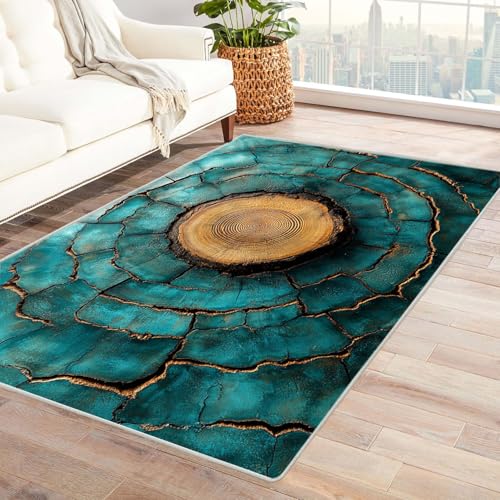 QUSAAOU Boho Abstrakt Teppich Wohnzimmer Kurzflor Waschbar, Türkis Baumringe rutschfest, Maschinenwaschbar Teppiche Geeignet für Eingang, Flur, Küche, Schlafzimmer, Wohnzimmer-180x270cm QUSAAOU Boho Abstrakt Teppich Wohnzimmer Kurzflor Waschbar, Türkis Baumringe rutschfest, Maschinenwaschbar Teppiche Geeignet für Eingang, Flur, Küche, Schlafzimmer, Wohnzimmer-180x270cm von QUSAAOU