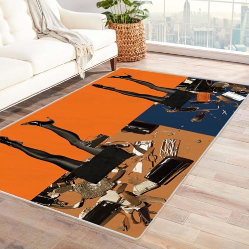 QUSAAOU Boho Abstrakt Teppich Wohnzimmer Kurzflor Waschbar, Weinlese Maschinenwaschbar,für Wohnzimmer, Schlafzimmer oder Außenbereiche, Teppiche für das Wohnzimmer(Orange)-240x300cm von QUSAAOU