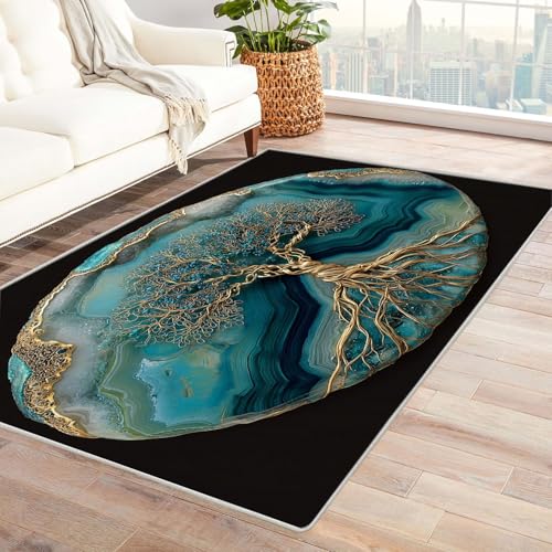 QUSAAOU Boho Abstrakt Teppich Wohnzimmer Kurzflor Waschbar Achat Goldener Baum Teppiche für Schlafzimmer Jugendzimmer Esszimmer Weich Modern Teppich Groß(Multi 159)-210x300cm von QUSAAOU