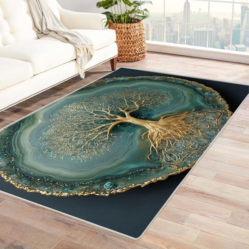 QUSAAOU Boho Abstrakt Teppich Wohnzimmer Kurzflor Waschbar Achatbaumkunst Abstrakte rutschfest Teppiche Ideal für Schlafzimmer Dekor Heimakzent(Blau 270)-180x270cm von QUSAAOU