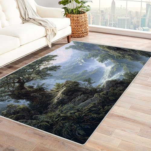 QUSAAOU Boho Abstrakt Teppich Wohnzimmer Kurzflor Waschbar Berg Tal Baum Teppiche für Schlafzimmer Jugendzimmer Esszimmer Weich Modern Teppich Groß(Grün 174)-90x120cm von QUSAAOU