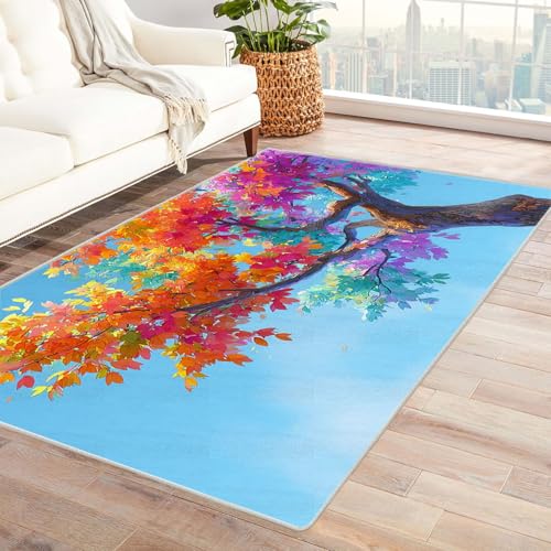QUSAAOU Boho Abstrakt Teppich Wohnzimmer Kurzflor Waschbar Heller Farbbaum Teppiche für Schlafzimmer Jugendzimmer Esszimmer Weich Modern Teppich Groß(Multi 129)-150x210cm von QUSAAOU