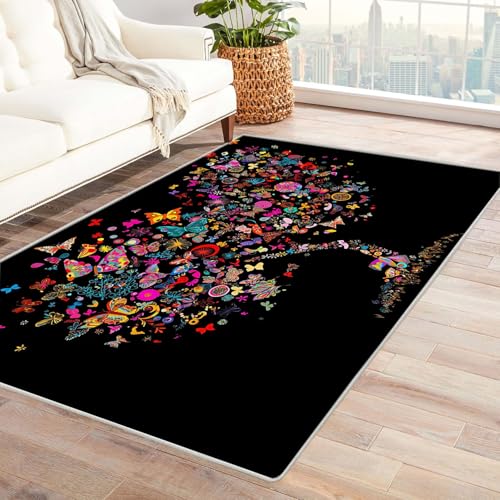 QUSAAOU Boho Abstrakt Teppich Wohnzimmer Kurzflor Waschbar Insektenkunstbaum Teppiche für Schlafzimmer Jugendzimmer Esszimmer Weich Modern Teppich Groß(Multi 99)-60x90cm von QUSAAOU