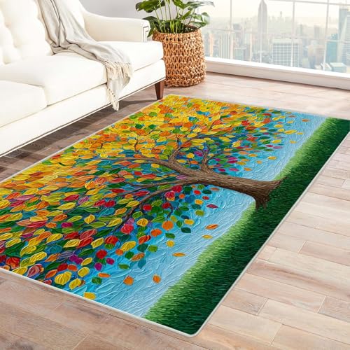 QUSAAOU Boho Abstrakt Teppich Wohnzimmer Kurzflor Waschbar Lebendiger Laubbaum Abstrakte rutschfest Teppiche Ideal für Schlafzimmer Dekor Heimakzent(Multi 165)-150x240cm von QUSAAOU