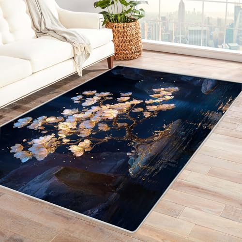 QUSAAOU Boho Abstrakt Teppich Wohnzimmer Kurzflor Waschbar Leuchtender Blumenbaum Abstrakte rutschfest Teppiche Ideal für Schlafzimmer Dekor Heimakzent(Multi 135)-90x120cm von QUSAAOU