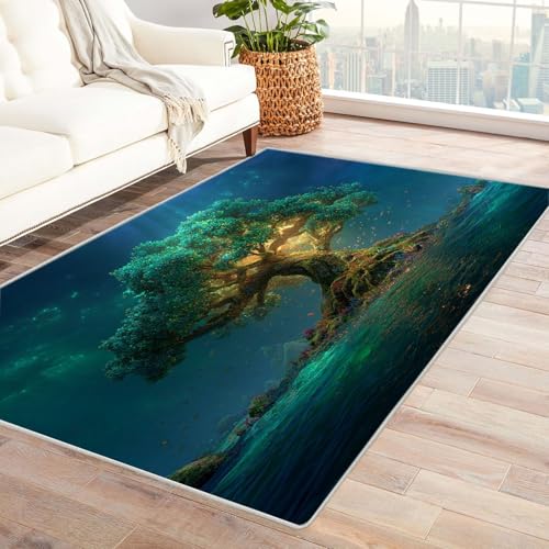 QUSAAOU Boho Abstrakt Teppich Wohnzimmer Kurzflor Waschbar Leuchtender Meeresbaum Abstrakte rutschfest Teppiche Ideal für Schlafzimmer Dekor Heimakzent(Grün 150)-180x270cm von QUSAAOU