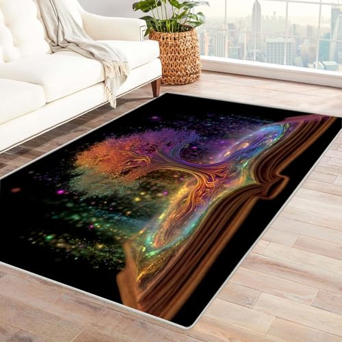 QUSAAOU Boho Abstrakt Teppich Wohnzimmer Kurzflor Waschbar Mystischer Farbbaum Abstrakte rutschfest Teppiche Ideal für Schlafzimmer Dekor Heimakzent(Multi 240)-90x120cm von QUSAAOU
