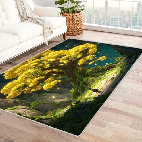 QUSAAOU Kurzflor Teppich Modern Abstrakt Design Golden Glow Baum Vintage Abstrakte Muster rutschfest Teppiche Pflegeleicht, ideal für Wohnzimmer, Essbereich(Gold 113)-150x240cm von QUSAAOU