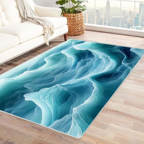 QUSAAOU Kurzflor Teppich Modern Modern Abstrakt Design, Blaue Ozeanwellen Abstraktem Gelbem Spritz Design, Perfekt für Wohnzimmer, BüRo Oder Schlafzimmer Dekor-150x180cm QUSAAOU Kurzflor Teppich Modern Modern Abstrakt Design, Blaue Ozeanwellen Abstraktem Gelbem Spritz Design, Perfekt für Wohnzimmer, BüRo Oder Schlafzimmer Dekor-150x180cm von QUSAAOU