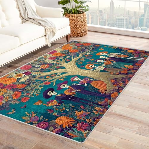 QUSAAOU Kurzflor Teppich Modern Modern Abstrakt Design Blumenschädelbaum Baum des Lebens Teppiche Perfekt für Wohnzimmer, BüRo Oder Schlafzimmer-Dekor(Multi 134)-150x210cm von QUSAAOU