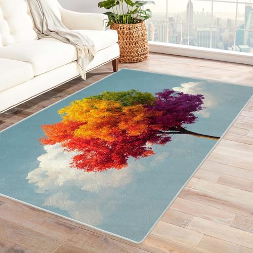 QUSAAOU Kurzflor Teppich Modern Modern Abstrakt Design Bunter Herbstbaum Baum des Lebens Teppiche Perfekt für Wohnzimmer, BüRo Oder Schlafzimmer-Dekor(Multi 239)-120x180cm von QUSAAOU