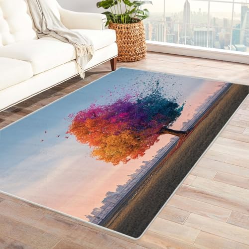 QUSAAOU Kurzflor Teppich Modern Modern Abstrakt Design Farbexplosionsbaum Baum des Lebens Teppiche Perfekt für Wohnzimmer, BüRo Oder Schlafzimmer-Dekor(Multi 149)-120x150cm von QUSAAOU