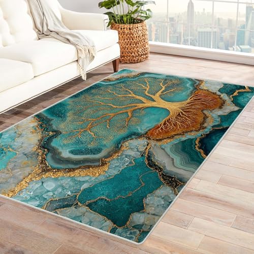 QUSAAOU Moderne Abstrakte Kunst Muster Teppich Achat-Goldbaum rutschfest, Teppiche Geeignet für Eingang, Flur, Küche, Schlafzimmer, Wohnzimmer(Multi 275)-150x210cm von QUSAAOU